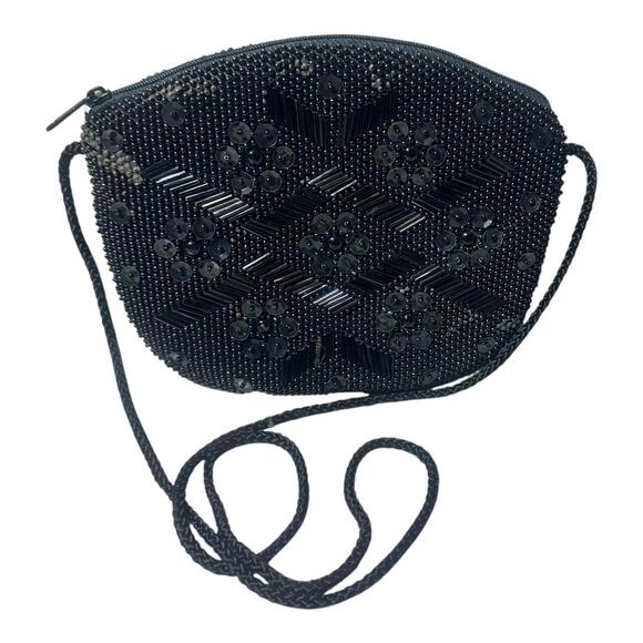Handbags - Rare Vintage Loredana‎ Small Beaded & Sequins  Shoulder Bag in Black